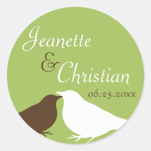Sticker Rond Inséparables de couple vert mariage faveur phoque