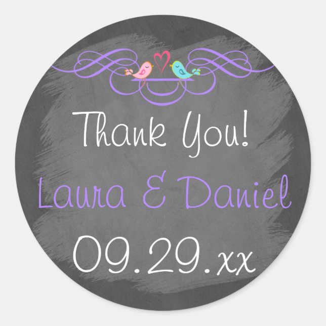 Sticker Rond Inséparables de Whimsical sur Chalkboard Mariage S (Devant)