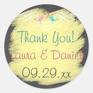 Sticker Rond Inséparables de Whimsical sur Chalkboard Mariage S