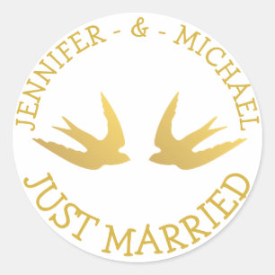 Sticker Rond Inséparables dorés tout juste mariés  Mariage Colo