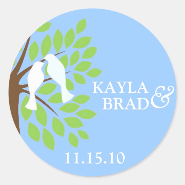 Sticker Rond Inséparables en bleu clair arbre (Devant)