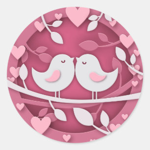 Sticker Rond Inséparables et coeurs Valentin ou Mariage