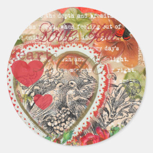Sticker Rond Inséparables Heart Red Art Collage