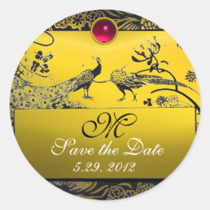 Sticker Rond INSÉPARABLES mariages MONOGRAM noir blanc jaune