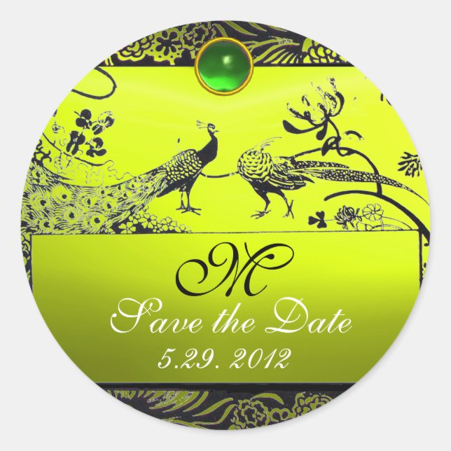 Sticker Rond INSÉPARABLES mariages MONOGRAM noir blanc jaune (Devant)