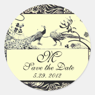 Sticker Rond INSÉPARABLES mariages MONOGRAM noir et blanc crème