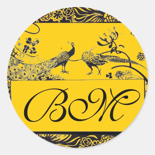 Sticker Rond INSÉPARABLES mariages MONOGRAM noir et blanc jaune (Devant)