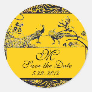 Sticker Rond INSÉPARABLES mariages MONOGRAM noir et blanc jaune