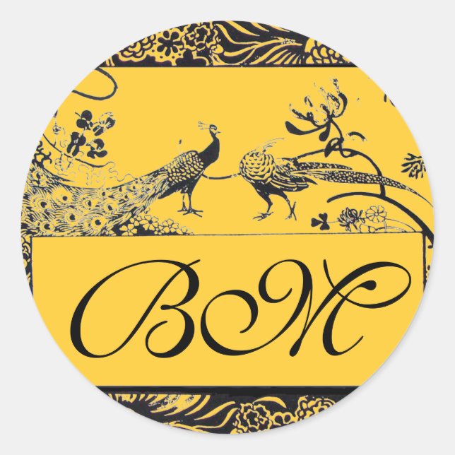 Sticker Rond INSÉPARABLES mariages MONOGRAM noir et blanc jaune (Devant)