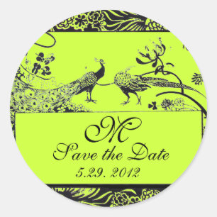 Sticker Rond INSÉPARABLES mariages MONOGRAM noir et blanc vert