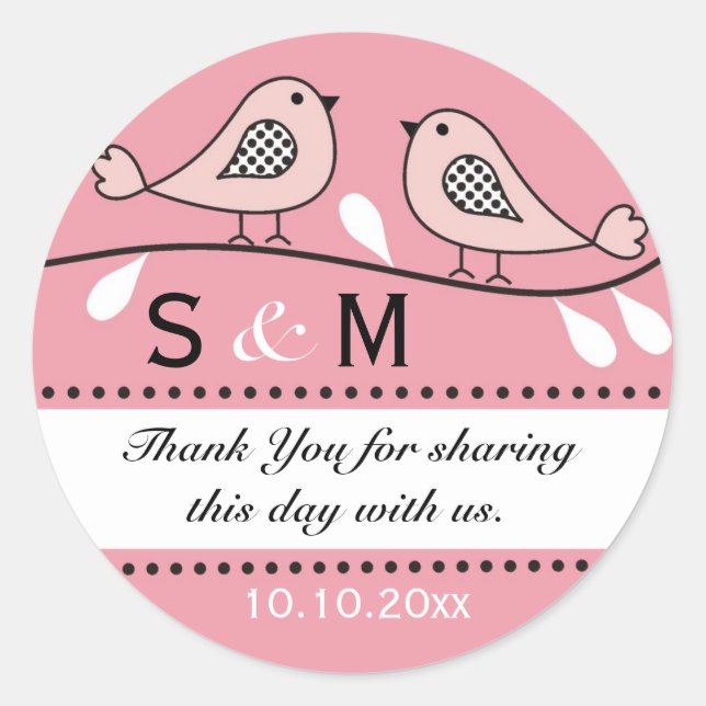 Sticker Rond Inséparables roses mariage Favor Monogrammed (Devant)