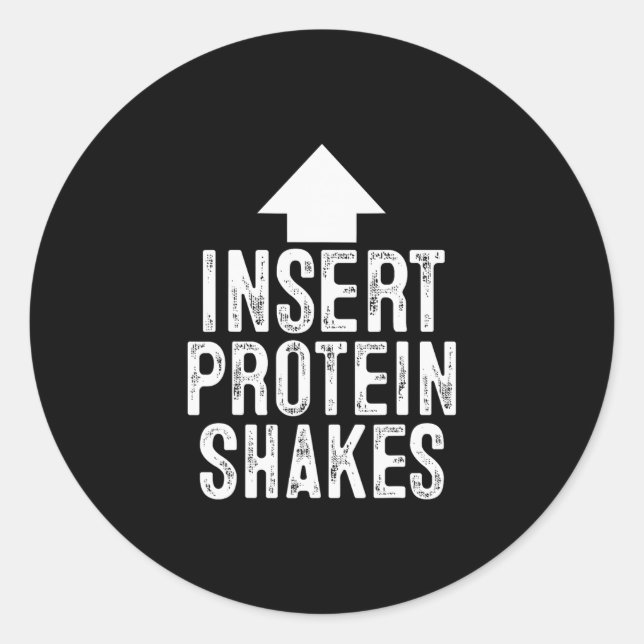 Sticker Rond Insert Protein Shake Funny Pointing Arrow To Mouth (Devant)