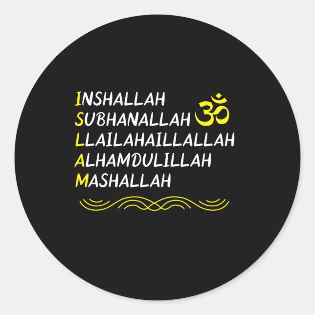 Sticker Rond Inshallah Mashallah Musulman Islam Allah Mosque Ca (Devant)