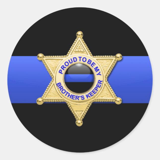 Sticker Rond Insigne adjoint de la Ligne Bleue Mince (Devant)