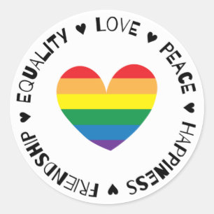 Sticker Rond Insigne coeur arc-en-ciel v2