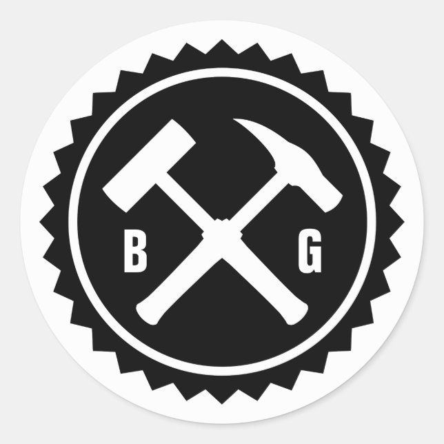 Sticker Rond Insigne de marteau de roche (deux initiales) (Devant)