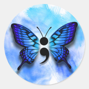 Sticker Rond Insigne de point-virgule de papillon