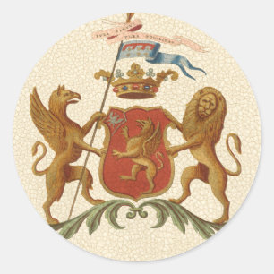 Sticker Rond Insigne héraldique avec Griffin et Lion