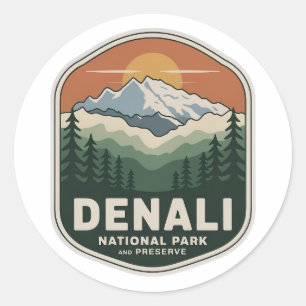 Sticker Rond Insigne Montagne Vintage du Parc National Denali