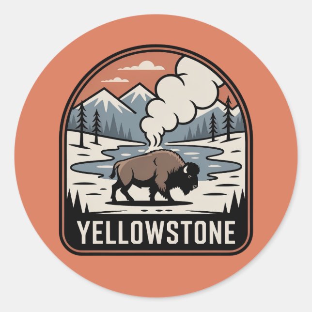 Sticker Rond Insigne Rétro du Parc de Yellowstone (Devant)