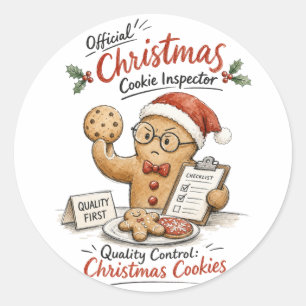 Sticker Rond Inspecteur de biscuits de Noël Aquarelle
