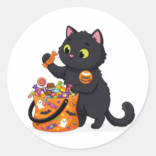 Sticker Rond Inspecteur de bonbons professionnel drôle Chat Hal
