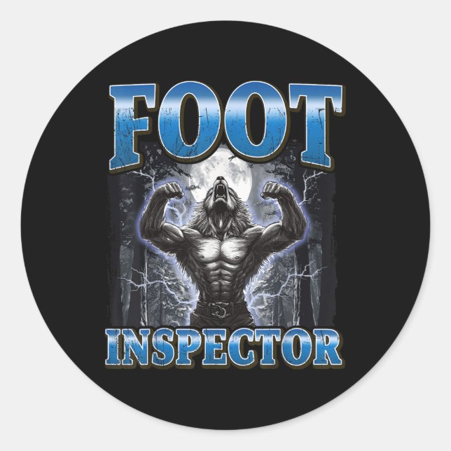 Sticker Rond Inspecteur de pied Funny Werewolf Mème (Devant)