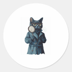 Sticker Rond Inspecteur Whiskers � Drôle Chat Mystère Novel
