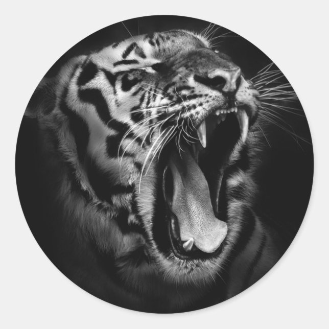 Sticker Rond Inspiration de tigre noir et blanc (Devant)