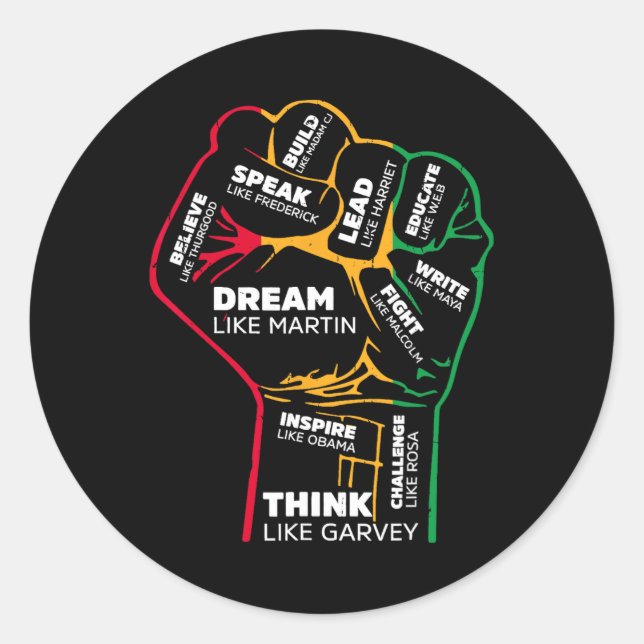 Sticker Rond Inspirer les leaders noirs Poing de puissance main (Devant)