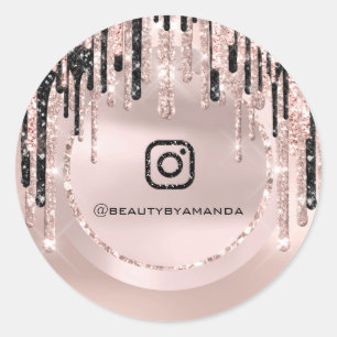 Sticker Rond Instagra Logo Maquilleuse  Drips Rose Paillettes