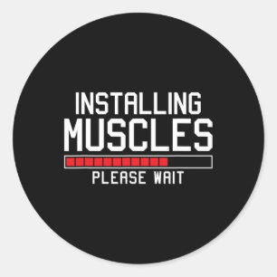 Sticker Rond Installation De Muscles Veuillez Attendre Gymnase 