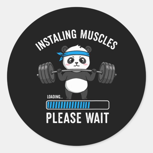Sticker Rond Installation Muscles Drôle Panda Weightlifting Wor (Devant)