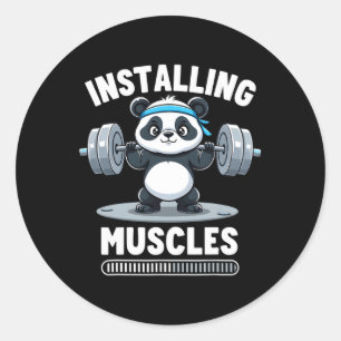 Sticker Rond Installation Muscles Veuillez Patienter Panda Gym