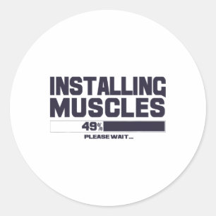 Sticker Rond Installer des muscles drôle sport gym bodybuilding