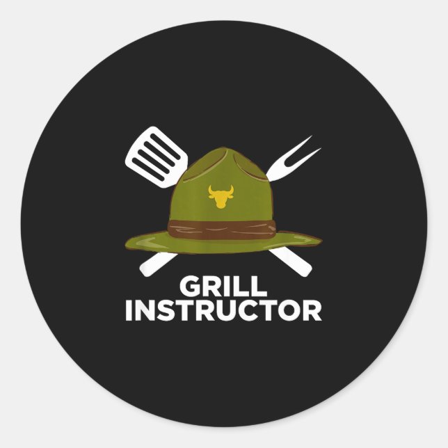 Sticker Rond Instructeur de grillade pitmaster de barbecue drôl (Devant)