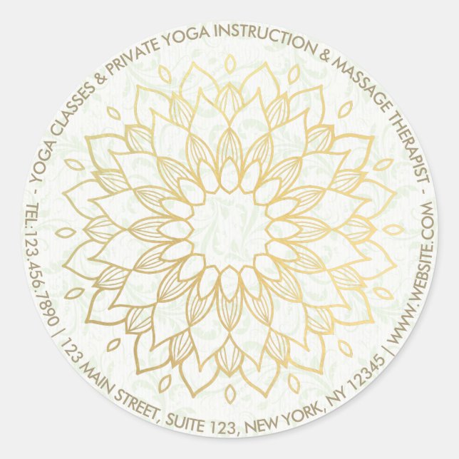 Sticker Rond Instructeur de méditation Yoga Gold Mandala Fleurs (Devant)
