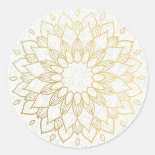Sticker Rond Instructeur de méditation Yoga Gold Mandala Fleurs