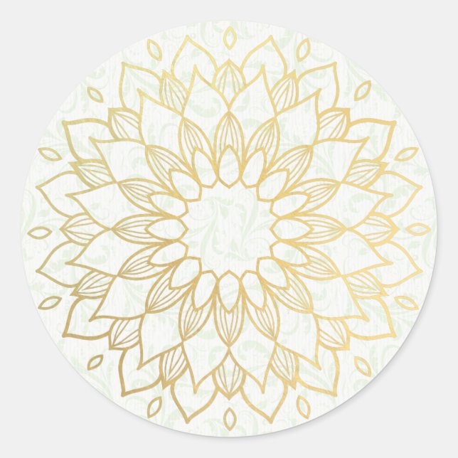 Sticker Rond Instructeur de méditation Yoga Gold Mandala Fleurs (Devant)