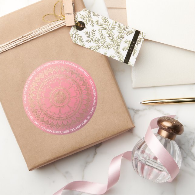 Sticker Rond Instructeur de méditation Yoga Pink Gold Foil Mand (Cadeaux)