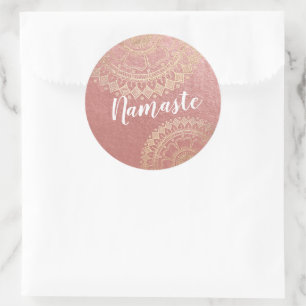 Sticker Rond Instructeur de méditation Yoga Pink Gold Foil Mand