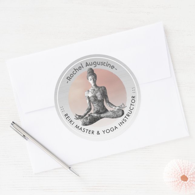 Sticker Rond Instructeur de méditation Yoga Reiki Master Lotus  (Enveloppe)