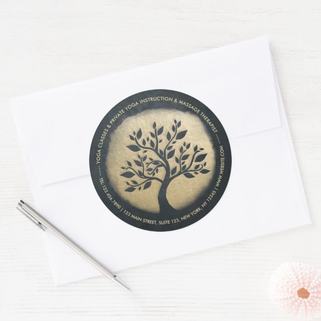 Sticker Rond Instructeur de méditation Yoga Studio Black Gold T (Enveloppe)