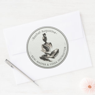 Sticker Rond Instructeur de Yoga Lotus Méditation Pose Brosse
