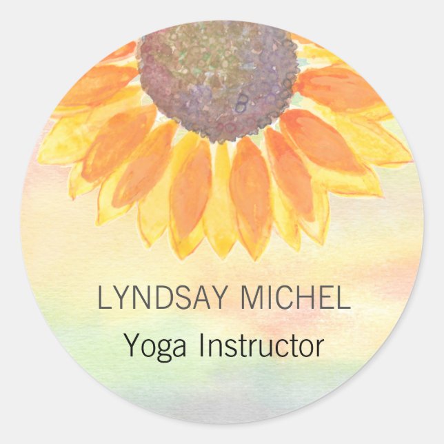 Sticker Rond Instructeur de yoga personnalisé tournesol (Devant)