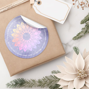 Sticker Rond Instructeur de Yoga violet Rose Gold Mandala