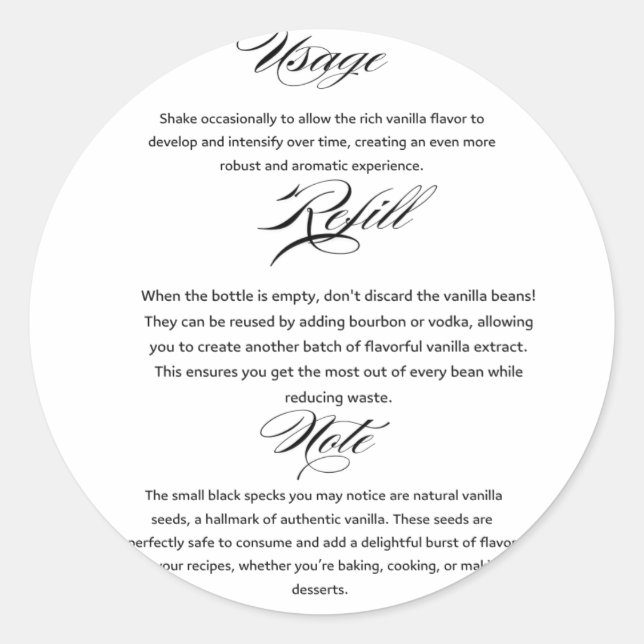 Sticker Rond Instructions d'utilisation de l'extrait de vanille (Devant)