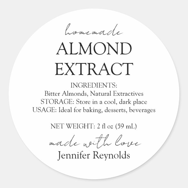 Sticker Rond Instructions pour flacon d'extrait d'amande fait m (Devant)