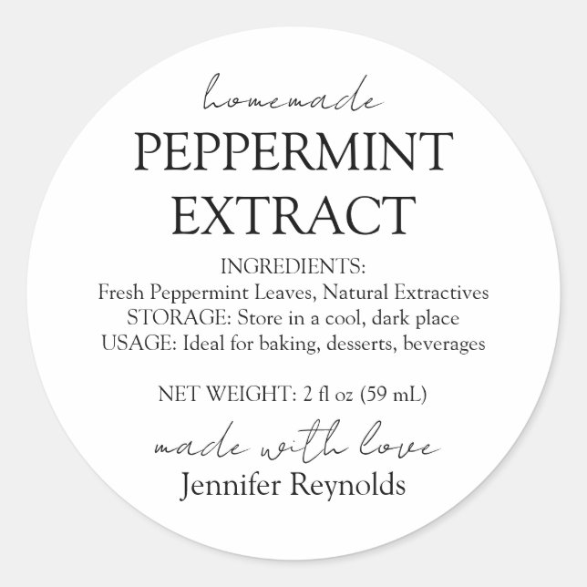 Sticker Rond Instructions pour flacon d'extrait de menthe poivr (Devant)