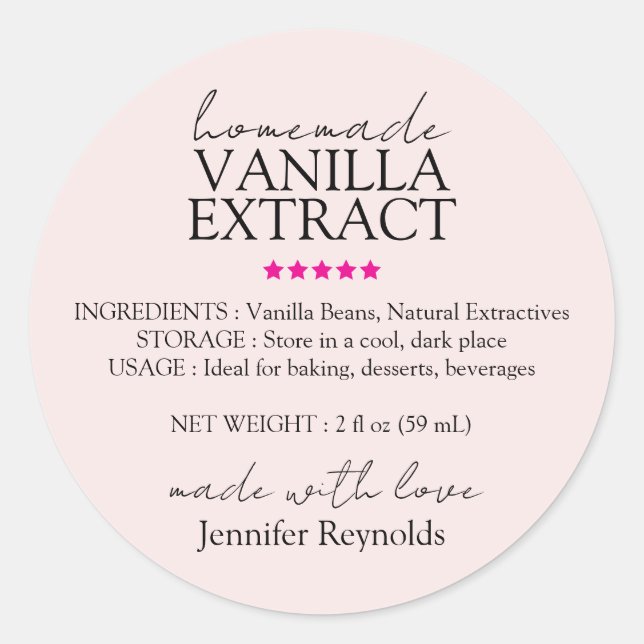 Sticker Rond Instructions pour l'extraction de vanille rose (Devant)